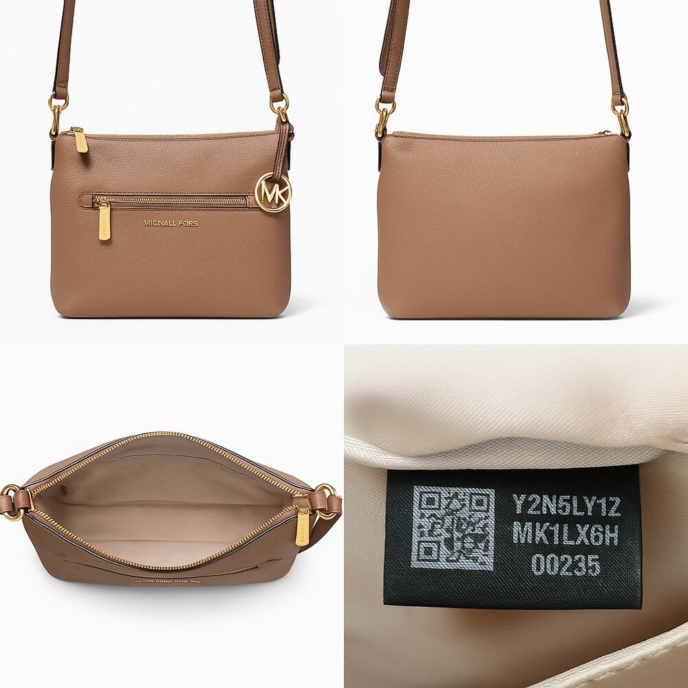 Michael Kors Pebbled Leather Crossbody Bag Taupe Gold Hardware Purse - Picture 5 of 5